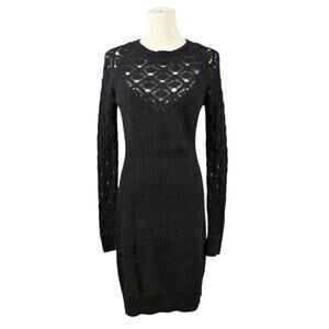 Moda International Angora Knit Dress Black Open Knit Lace Medium Boho Soft Goth